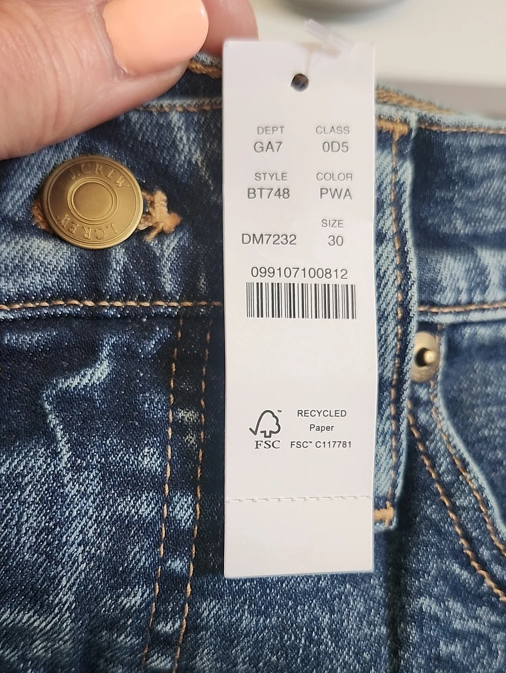 J. Crew NWT Slim Demi Boot, Medium Blue Wash, High Rise Denim Jeans, 30